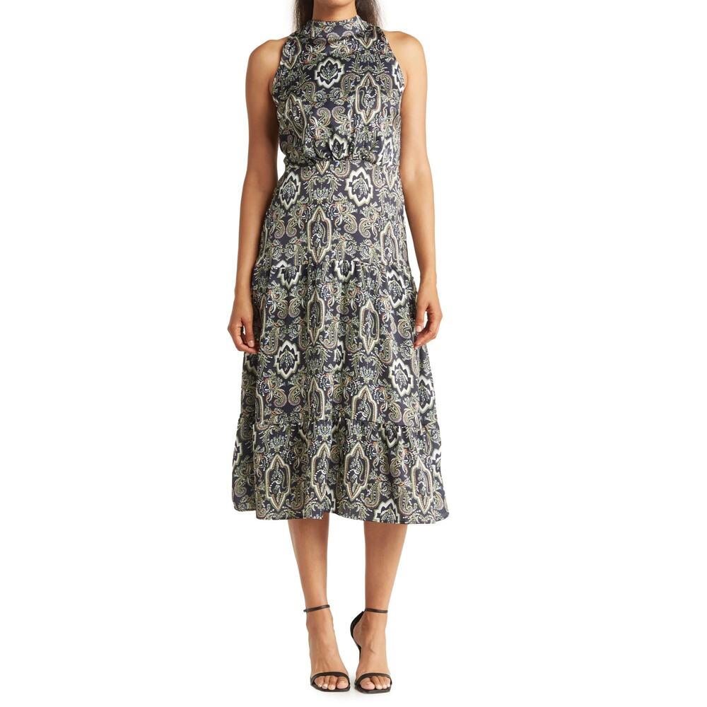 Sam Edelman Medallion Paisley High Neck Midi Dress in Loden Multi Women's Size 4